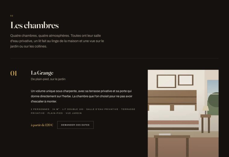 Univers Veillée : une chambre présentée en cahier numéroté, sur fond sombre.